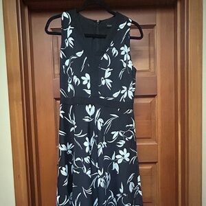 Banana Republic black and cream, handkerchief hem,  midi dress.